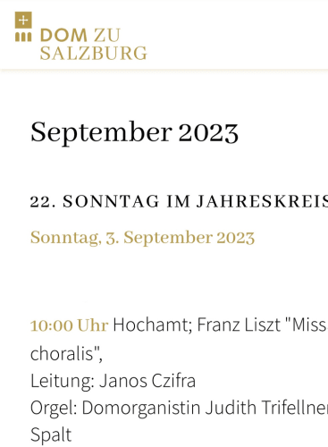 Bel Canto Due Mondi-Festival – Konzertantes Hochamt, Franz Liszt "Missa Choralis: Missa Choralis Liszt