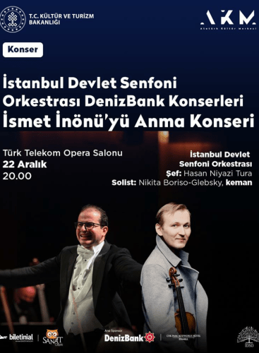 İstanbul Devlet Senfoni Orkestrası "İsmet İnönü'yü Anma Konseri": Violin Concerto No. 1 in A Minor, op. 77 Shostakovich (+2 More)