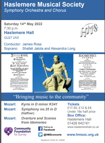 Idomeneo Mozart - Haslemere Symphony Orchestra and Chorus, May 2022