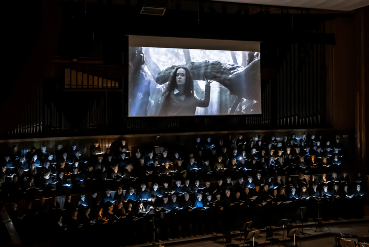 The Bach Choir performing Audiovisual work 'The Promise' at Southbank Centre's Royal Festival Hall